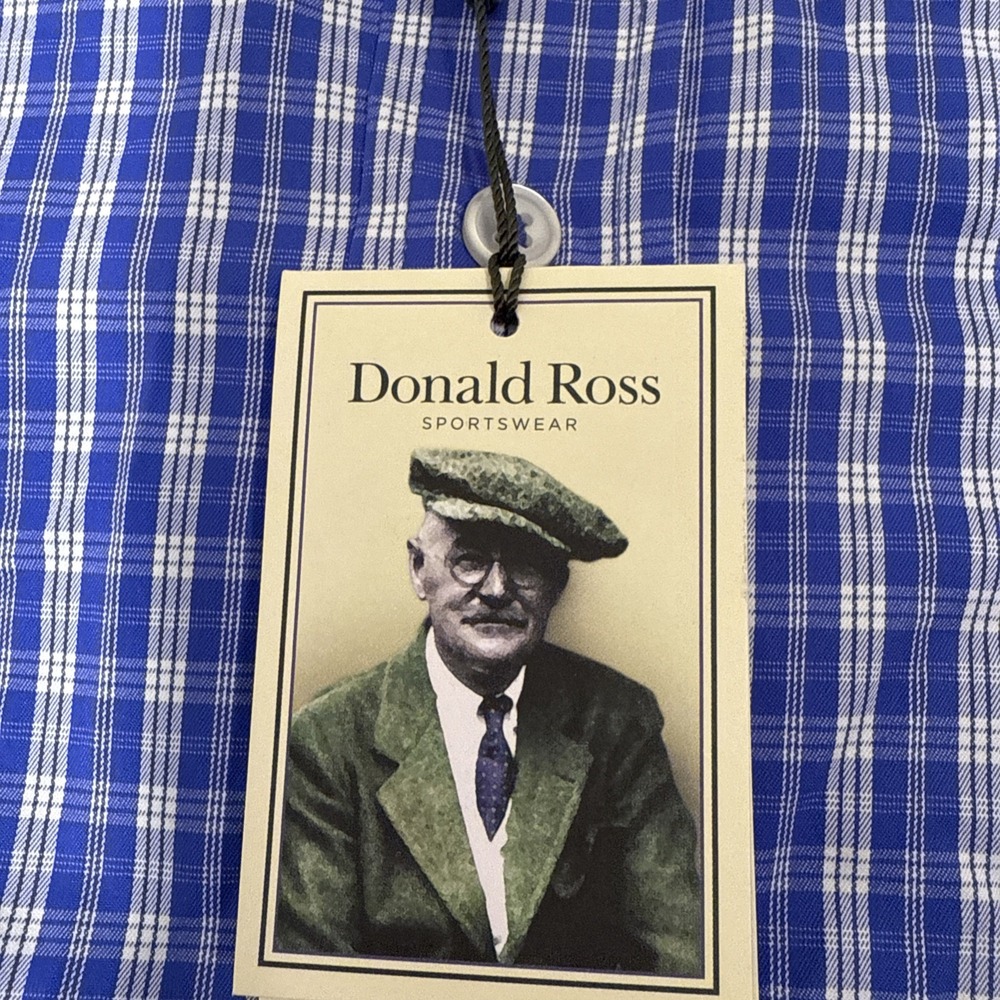 GOLF SHIRT MENS XL Donald Ross Sportswear L/S Checkered Wicking  Blue NWT